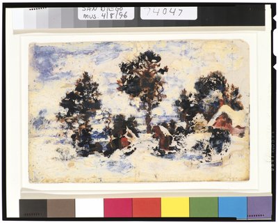 Winterlandschap met Rood Gebouw door Ralph Albert Blakelock